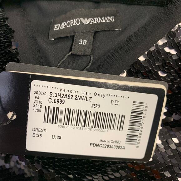 EMPORIO ARMANI Size 2 Black Polyester Blend Sequined V-Neck Layered Tank Dress - Picture 4 of 5